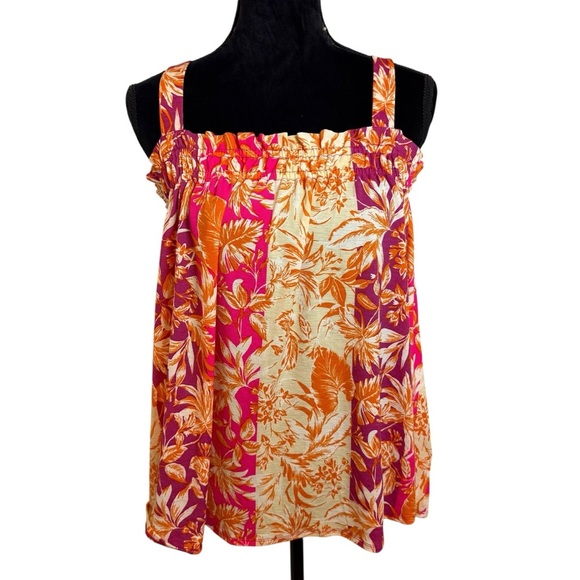 Cato | Red and Orange Smocked Sleeveless Tank Top | Sz M - Picture 1 of 5